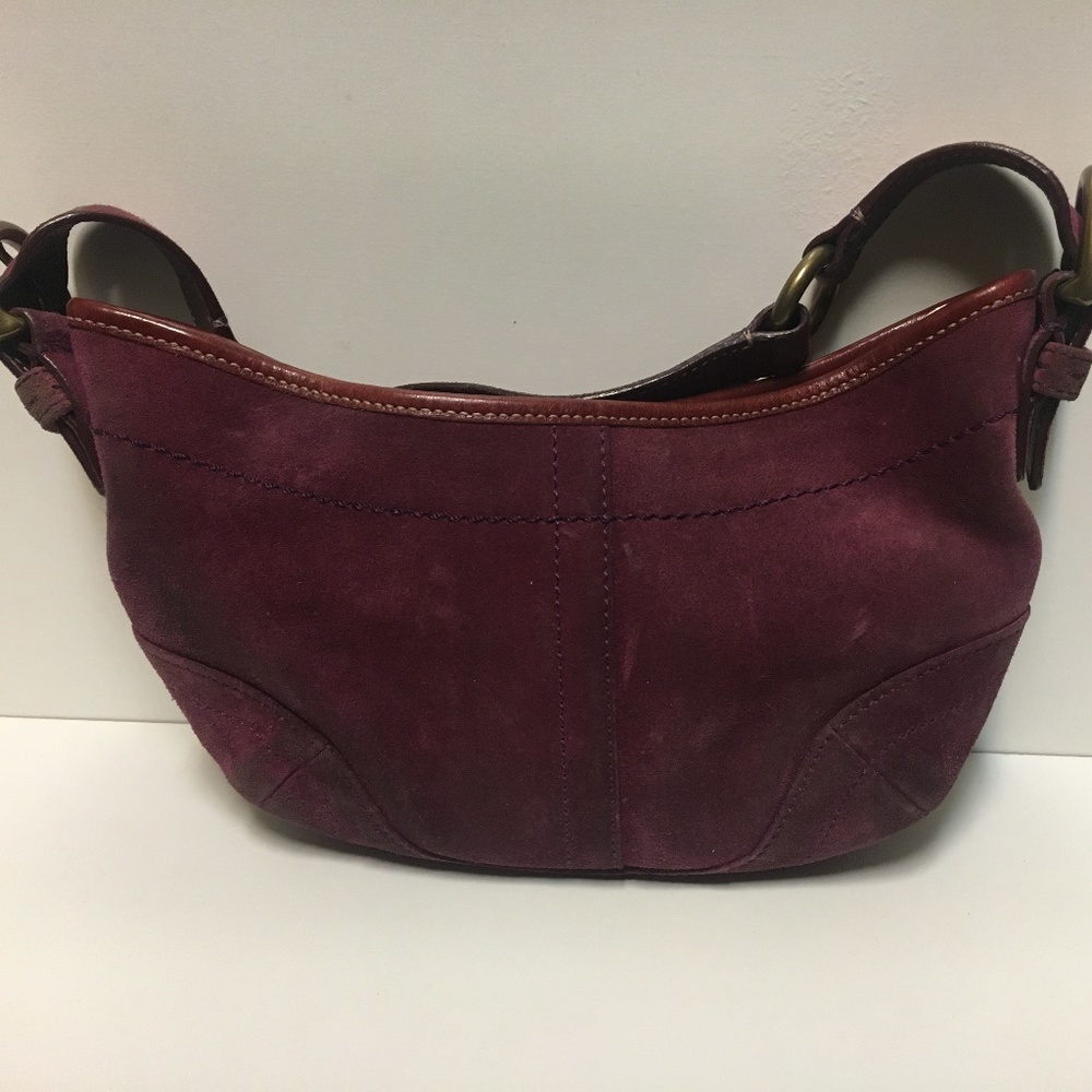 COACH Small Hobo Shoulder Bag Suede Burgundy